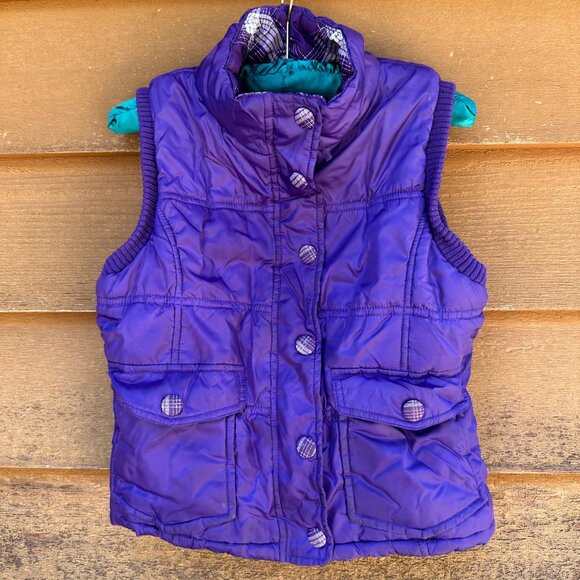 Weatherproof Girls 7/8 Purple Puffer Vest With Plaid Lining - Picture 6 of 8
